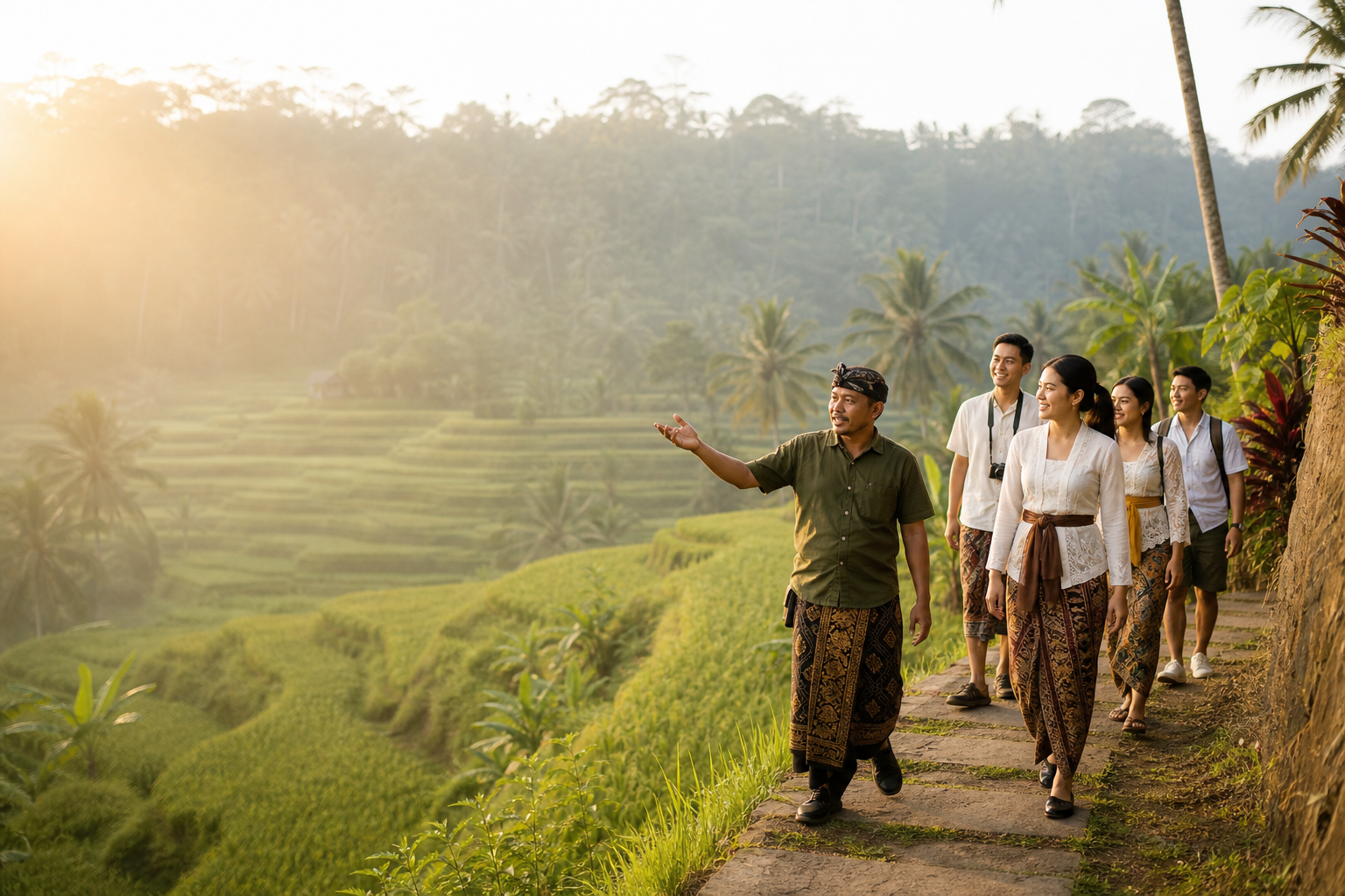 Pemandu dan wisatawan di Desa Wisata
